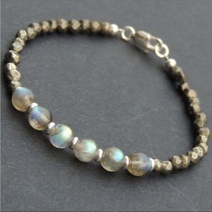 Labradorite Bracelet pyrite gemstone unisex jewelry